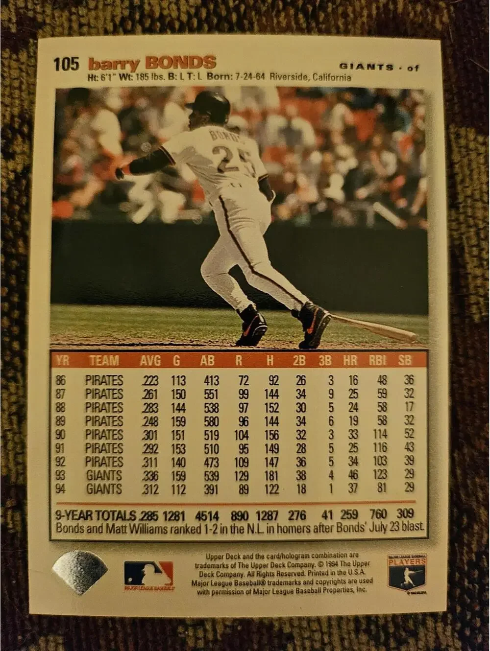 Barry Bonds - 1995 Collectors Choice SE #105 - Giants - RAW Mint